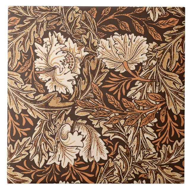 Azulejo De Cerámica William Morris floral, marrón y beige (Frente)
