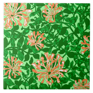 Azulejo De Cerámica William Morris Honeysuckle, Peach y Green