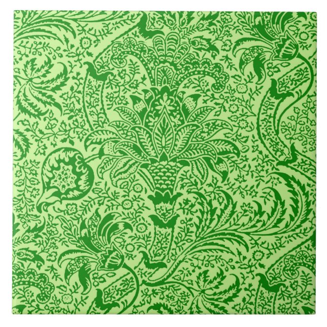 Azulejo De Cerámica William Morris Indian, Lime y Kiwi Green (Frente)