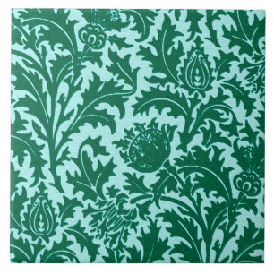 Azulejo De Cerámica William Morris Thistle Damask, Turquesa y Aqua