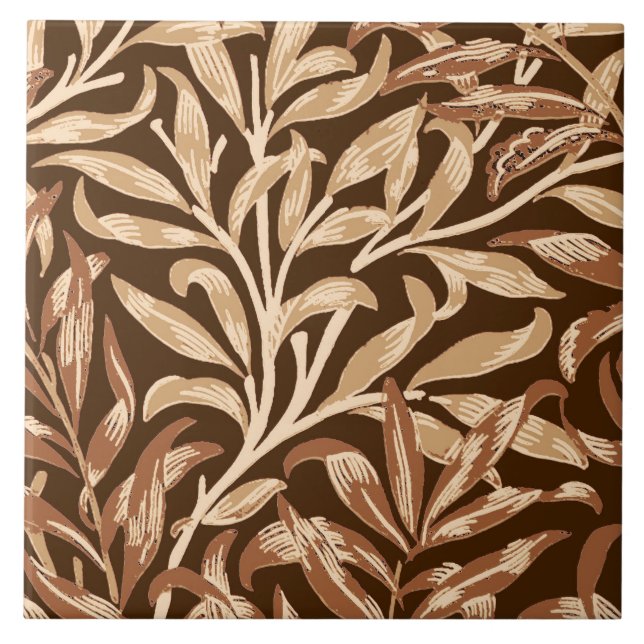 Azulejo De Cerámica William Morris Willow Bough, Taupe y Brown (Frente)