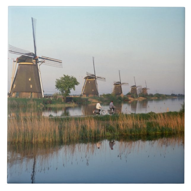 Azulejo De Cerámica Windmills, Kinderdijk (Países Bajos) (Frente)