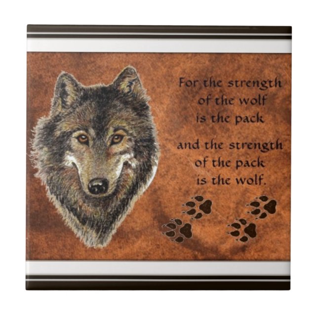 Azulejo De Cerámica Wolf, Wolves, Pack, Family Strength Cita Nature (Frente)