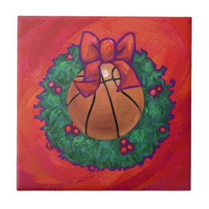 Azulejo De Cerámica Wreath sobre el baloncesto dentro de los Navidades