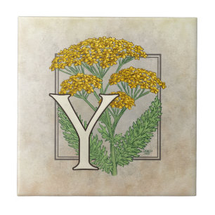 Azulejo De Cerámica Y para Yarrow Flower Floral Monograma Art