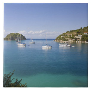 Azulejo De Cerámica Yates de anclaje, Lakka, Paxos, Grecia