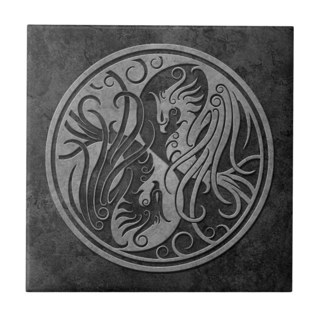 Azulejo De Cerámica Yin de piedra oscuro Yang Phoenix (Frente)