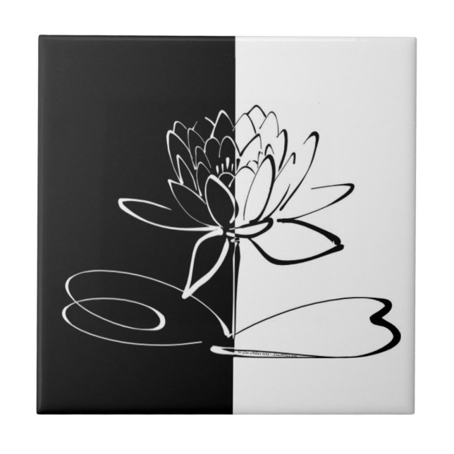 Azulejo De Cerámica Yin Yang Black White Lotus Blossom Tile (Frente)
