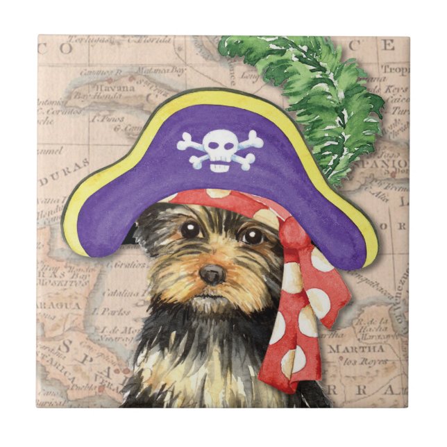 Azulejo De Cerámica Yorkie Pirate (Frente)