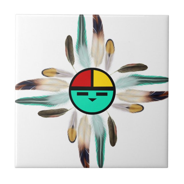 Azulejo De Cerámica Zia Sun Dios con plumas (Frente)