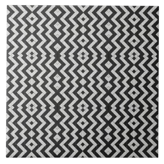 Azulejo De Cerámica Zig-Zag Palabras de ladrillo blanco y negro (Frente)