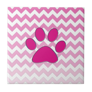Azulejo De Cerámica Zigzag magenta del monograma de la pata de Chevron