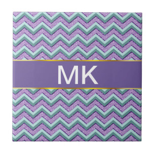 Azulejo De Cerámica ZigZag verde azulado y Ametista