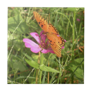Azulejo De Cerámica Zinnia y mosaico de mariposas