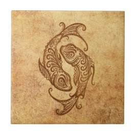 Azulejo De Cerámica Zodiaco envejecido vintage de Piscis