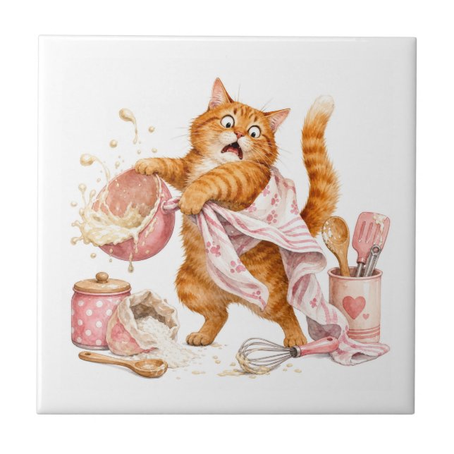Azulejo de Cocina de Gato Divertido (Frente)