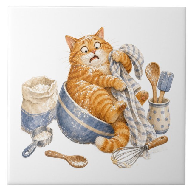 Azulejo de Cocina de Gato Divertido (Frente)