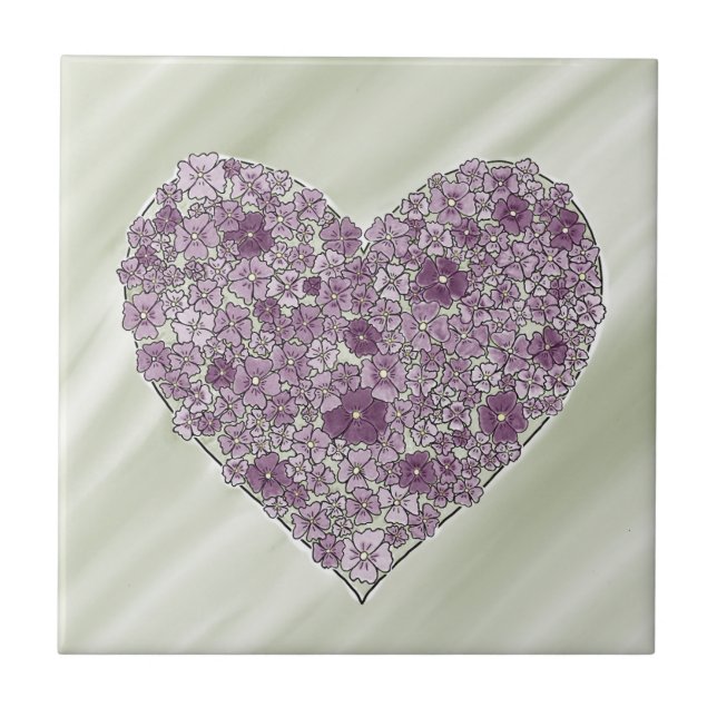 Azulejo de corazón con flores púrpuras (Frente)