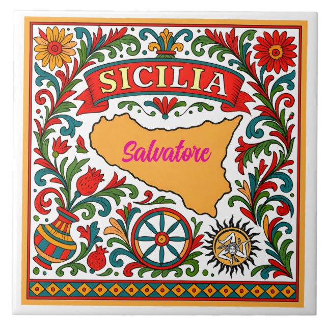 Azulejo de diseño siciliano Sicilia (personalizar  (Frente)