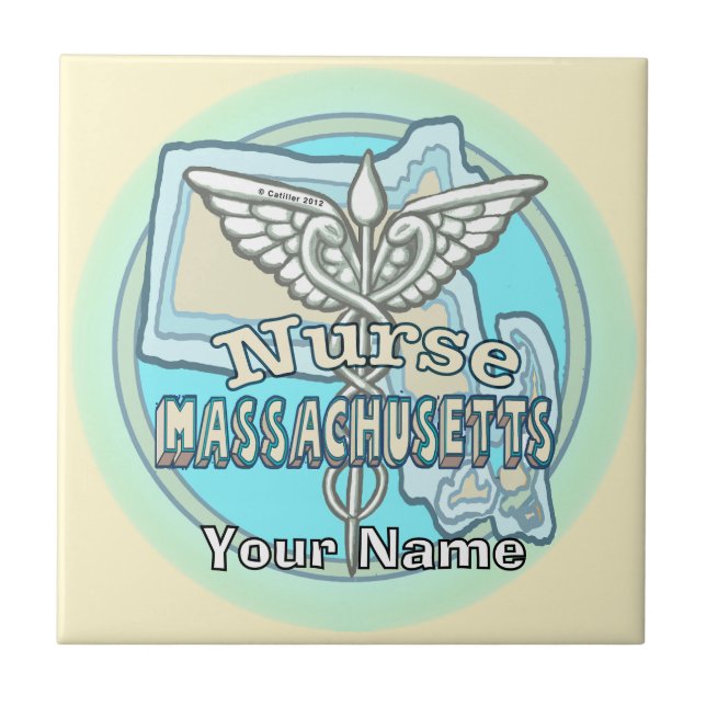 Azulejo de enfermera de Massachusetts Caduceo (Frente)