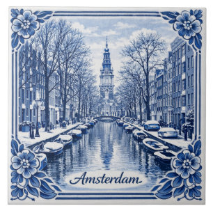 azulejo de estilo Delft Blue de canal de Ámsterdam