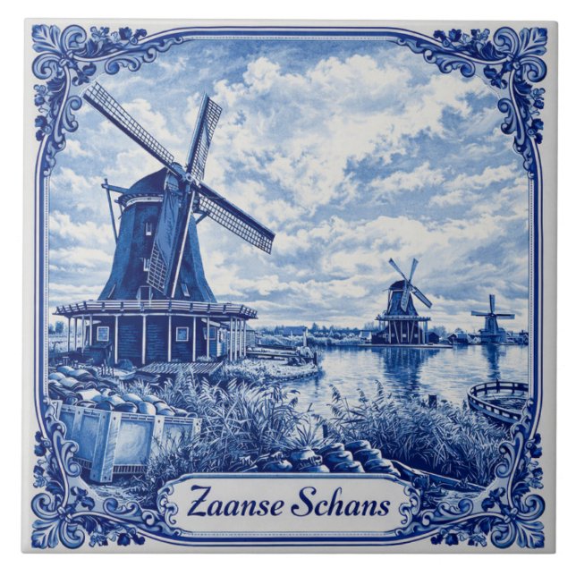 azulejo de estilo Delft Blue de Zaanse Schans (Frente)