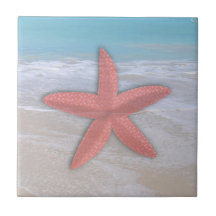 Azulejo de estrella de mar en la orilla de la play