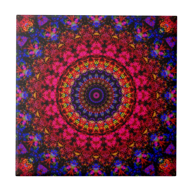 Azulejo De etnia rosa y azul Damask mandala kaleidoscopio (Frente)