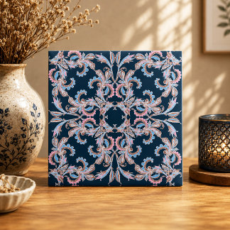 Azulejo de Filigrana Floral Ornata en Azul Mediano