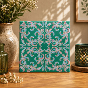 Azulejo de Filigrana Floral Ornata en Verde Esmera