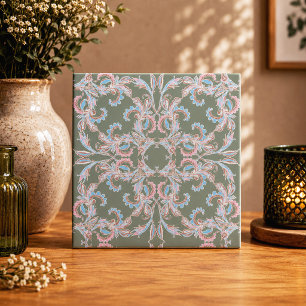 Azulejo de Filigrana Floral Ornata en Verde Pizarr