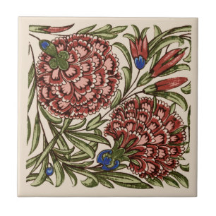 Azulejo de Flor de Clavel Antiguo Rústico Arte De 
