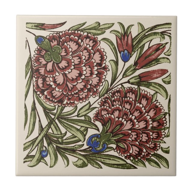 Azulejo de Flor de Clavel Antiguo Rústico Arte De  (Frente)