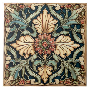 Azulejo de Flor de Rosa, estilo art nouveau vintag