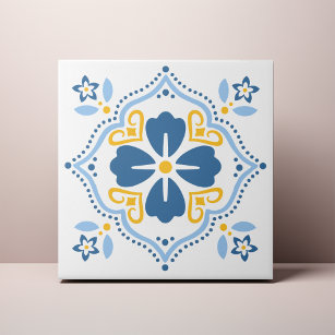 Azulejo de flor folclórica azul