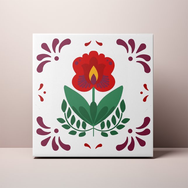 Azulejo de flor folclórica roja (Subido por el creador)
