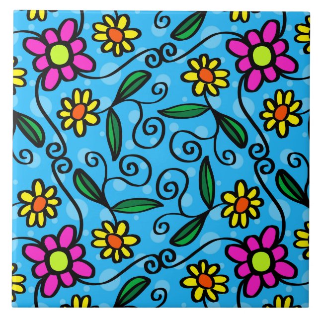 azulejo de flores garabato (Frente)