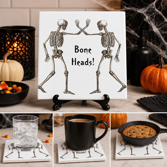 Azulejo de Halloween Esqueleto Cabezas de Hueso (Bone Heads Skeleton Halloween Tile)
