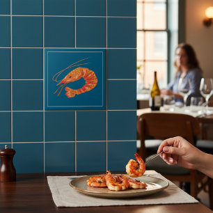 Azulejo de Ilustración de Camarón Naranja Mariscos
