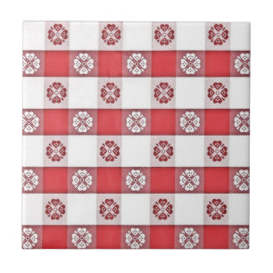 Azulejo de impresión de mantel italiano rojo y bla
