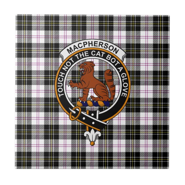 Azulejo de MacPherson Tartán, Emblema de Clan y Le (Frente)