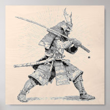 Radiant Samurai Warrior Black Ink Illustration