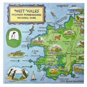 Azulejo de mapa vintage de Gales Occidental