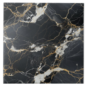 Azulejo de mármol con veta negra y dorada chic
