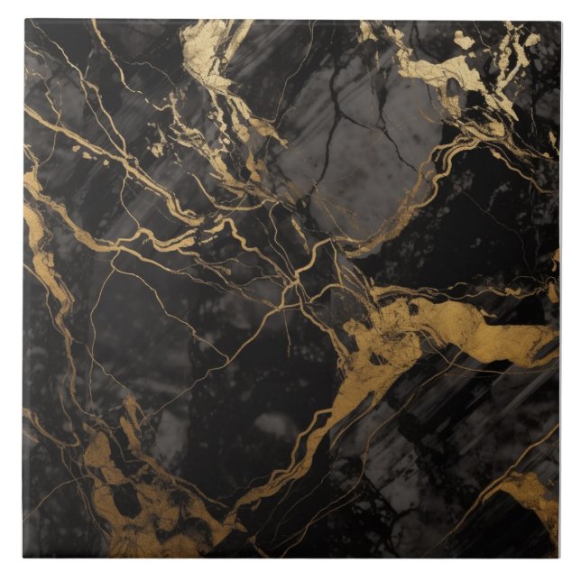 Azulejo de mármol de oro negro sofisticado (Frente)