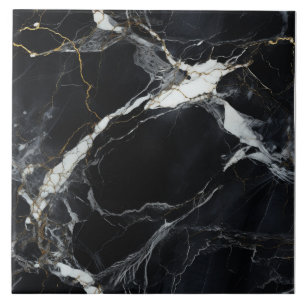 Azulejo de mármol negro con veta dorada majestuosa