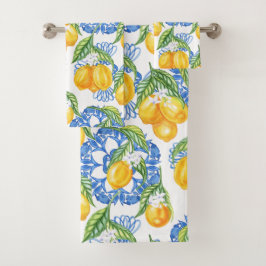 Azulejo de Mayólica Azul y Limones Acuarelados
