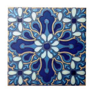 Azulejo de mayólica español azul cobalto