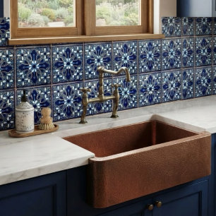Azulejo de mayólica español azul cobalto