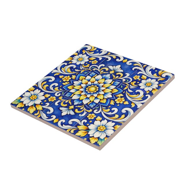 Azulejo de medallón de floración de cobalto (Lado)